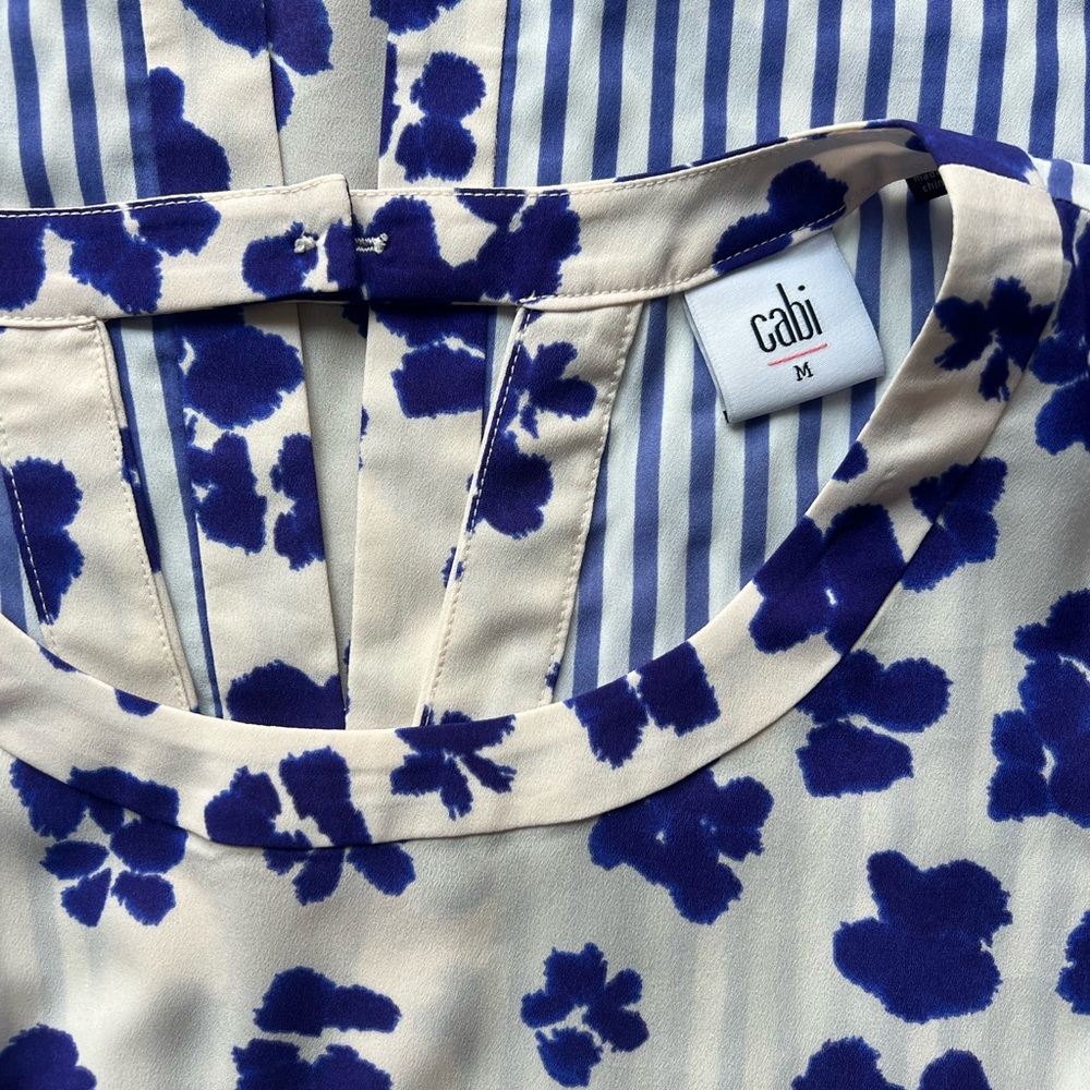 CAbi Hi Low Floral Stripe Blouse Style #5357